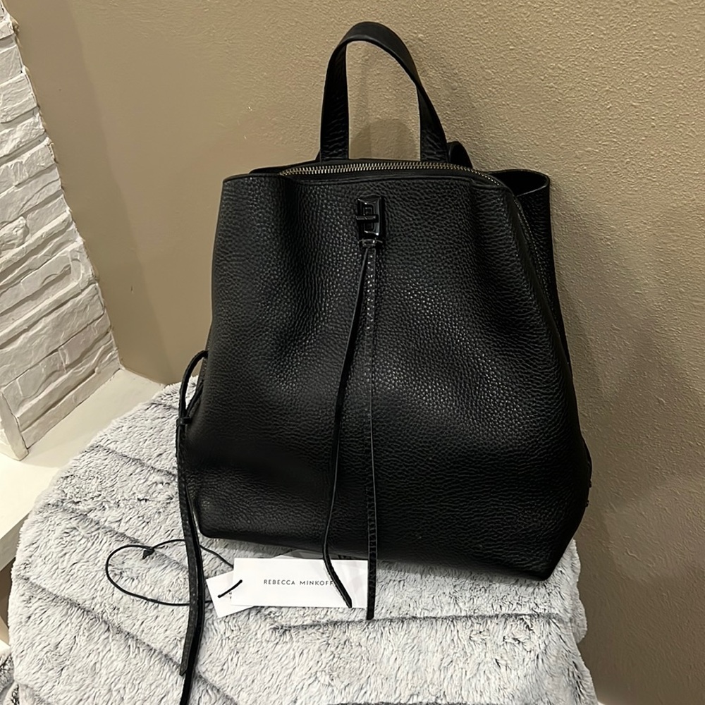 Rebecca Minkoff black pebbled leather backpack purse.